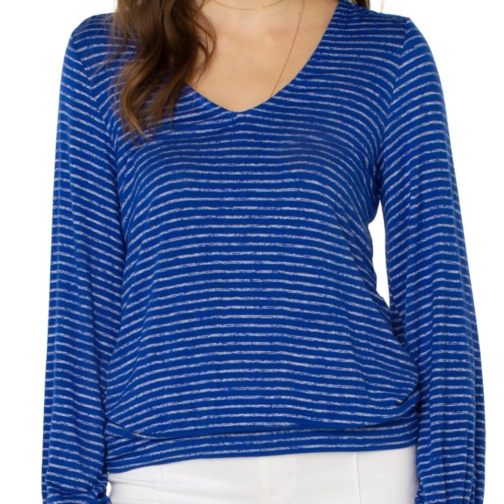 Liverpool: Twist Back Long Sleeve Knit Top (blue stripe)